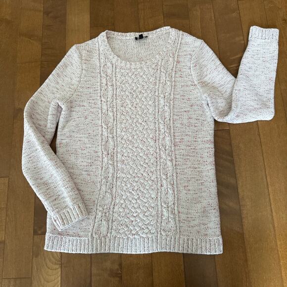 Talbots Cable Knit sweater cream with flecks in shades of pink size medium - Picture 3 of 11